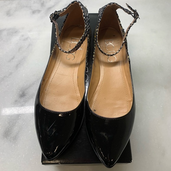 BCBG Paris Shoes - BCBG Paris Zuma Metallic Python Ankle Wrap Flats